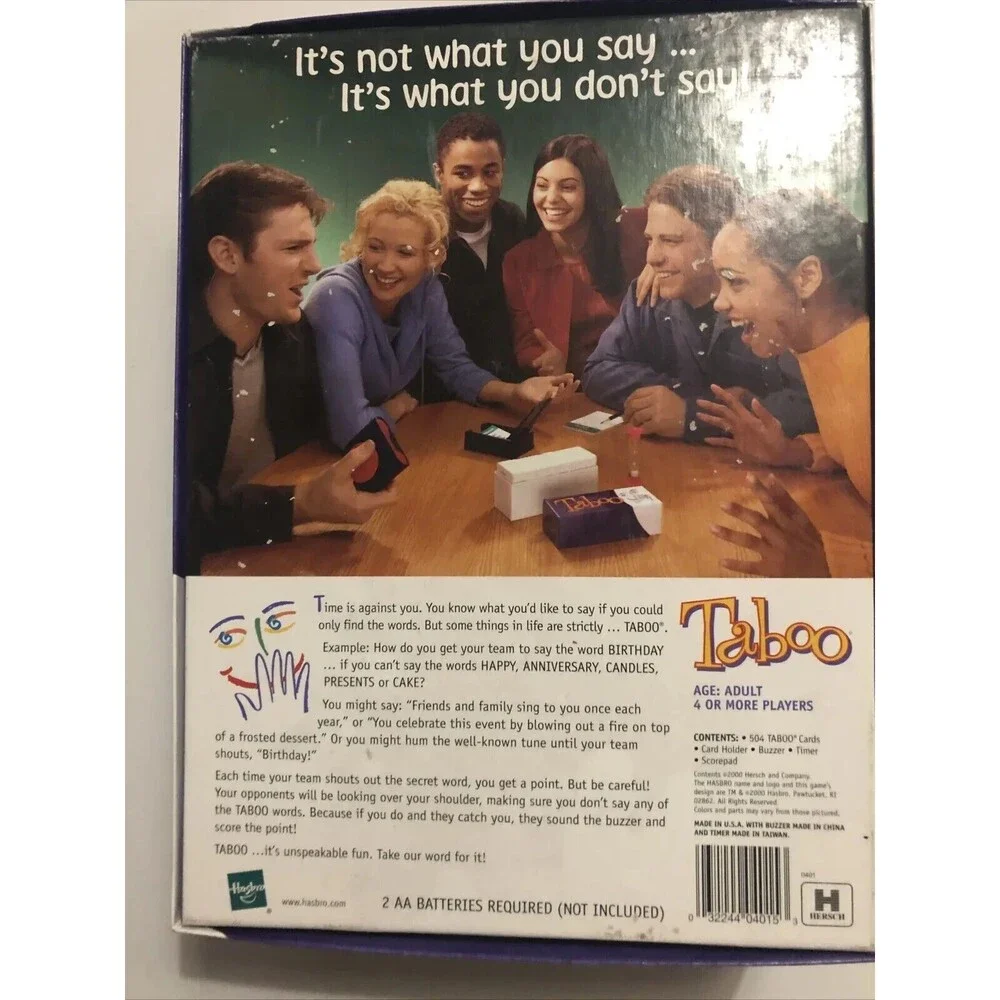 2000 Taboo Game Complete Purple Card Holder, Buzzer, Cards & Score sheet